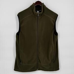 White Sierra Fleece Vest Mens Large Green Full Zip Outdoor Hiking Sleeveless